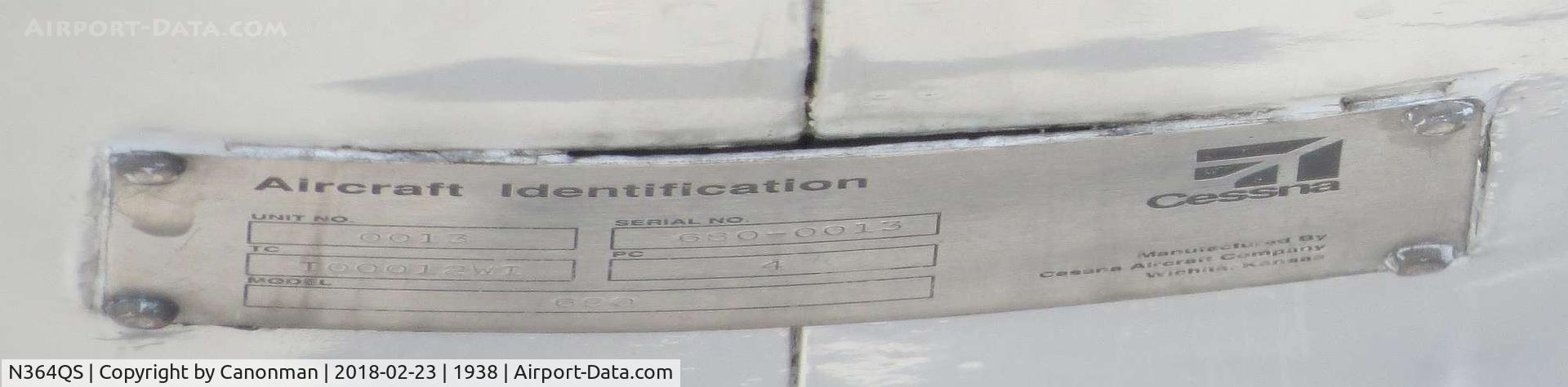 N364QS, 2006 Cessna 680 Citation Sovereign C/N 680-0062, Identification plate