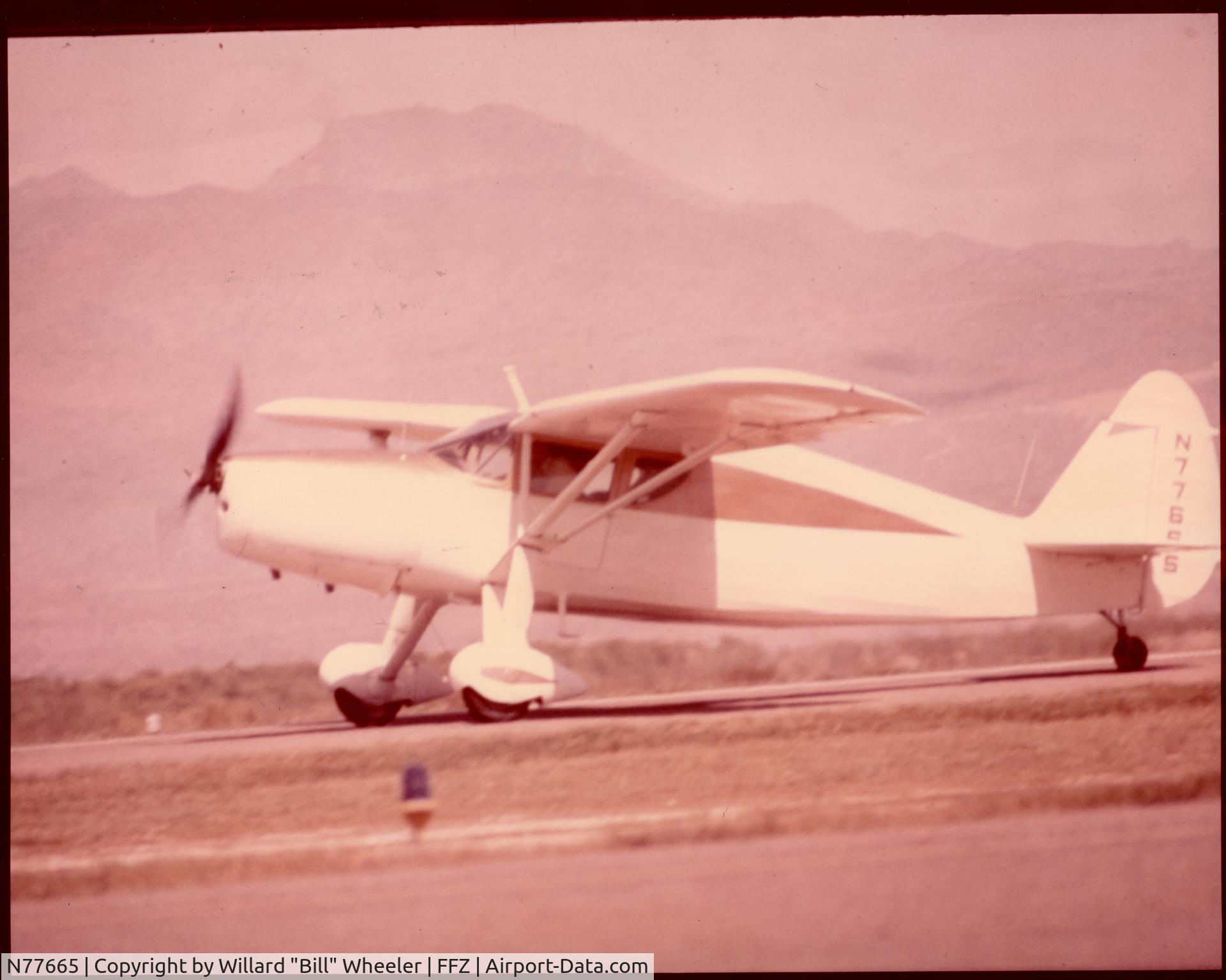 N77665, 1947 Fairchild 24R-46 C/N R46-365, Previous owner Bob Wasson of Apache Junction, AZ, preparing to take off from Falcon Field, Mesa, AZ, not long after having finished replacing the entire aircraft's fabric covering and reassembling the aircraft. Bob was a very nice and interesting person.