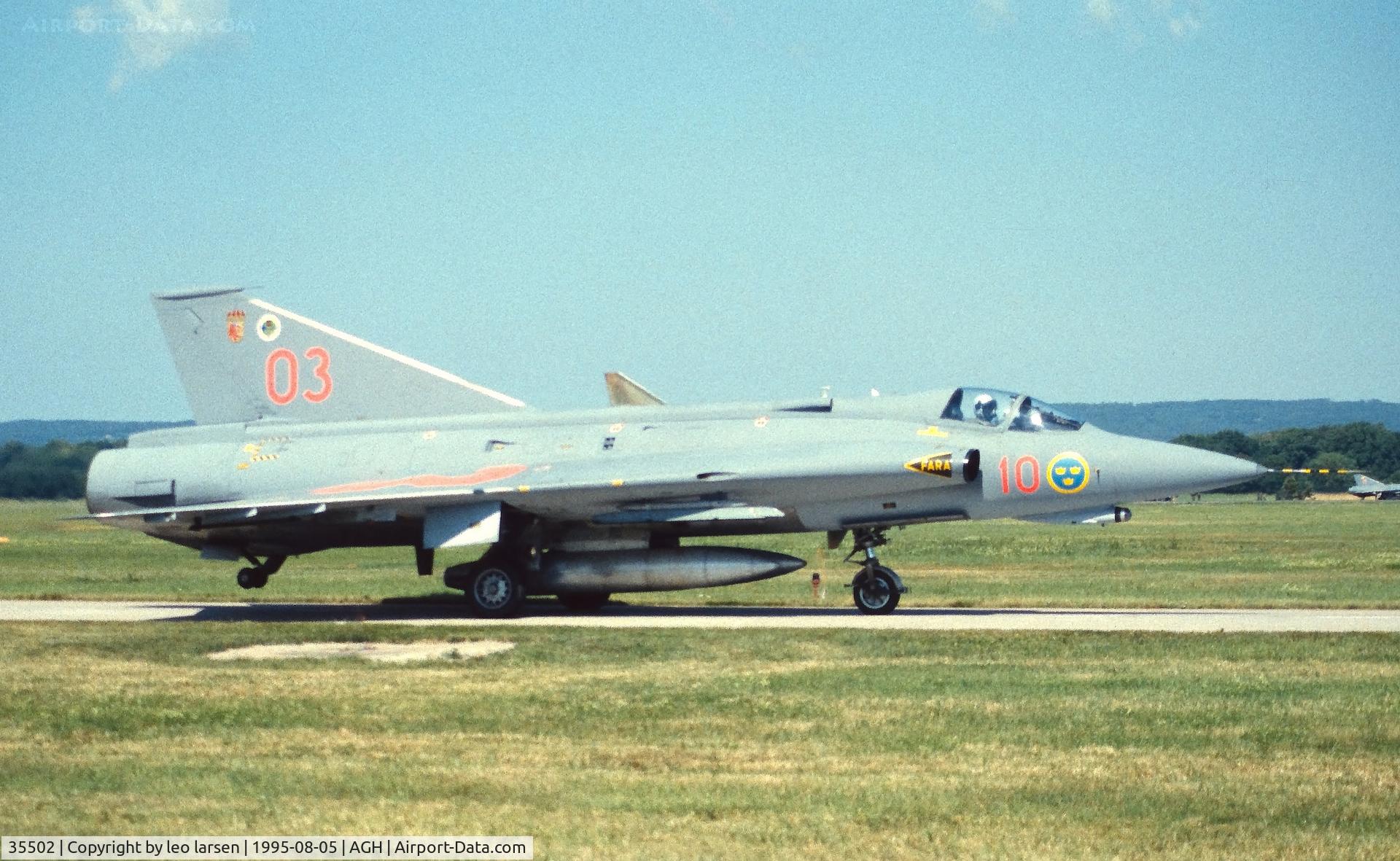 35502, 1967 Saab J-35J Draken C/N 35-502, Ângelholm F.10 Air Show 5.8.1995