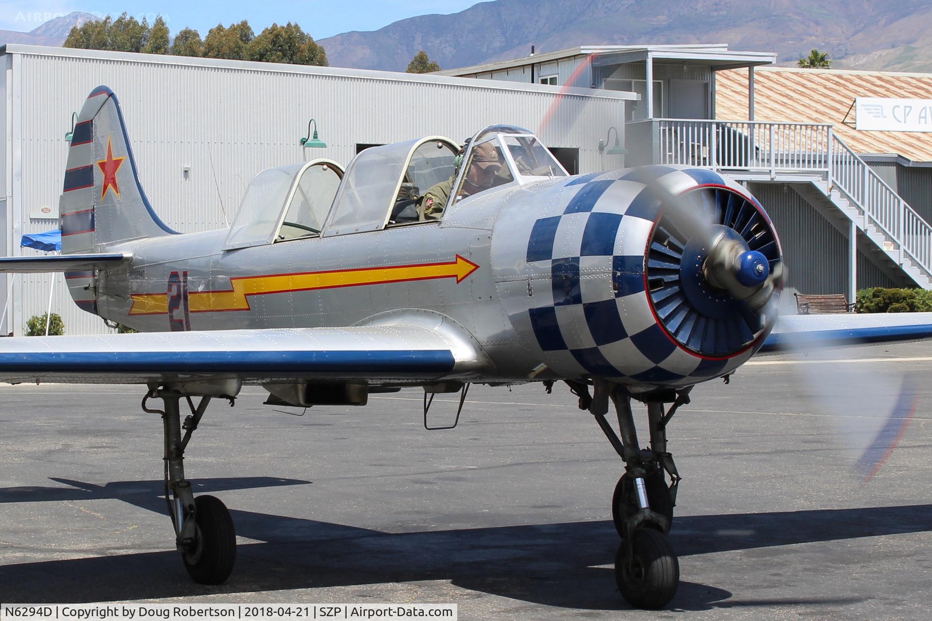 N6294D, 1983 Yakovlev Yak-52 C/N 833611, 1983 Yakovlev YAK 52, Vedeneev (Ivchenko) M-14P 360 Hp radial, Experimental class-Exhibition, at Fuel Dock