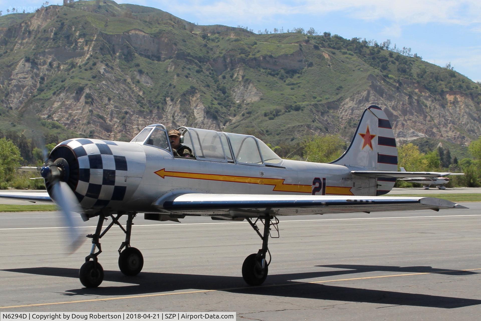 N6294D, 1983 Yakovlev Yak-52 C/N 833611, 1983 Yakovlev YAK 52, Vedeneev (Ivchenko) M-14P 360 Hp radial, taxi back