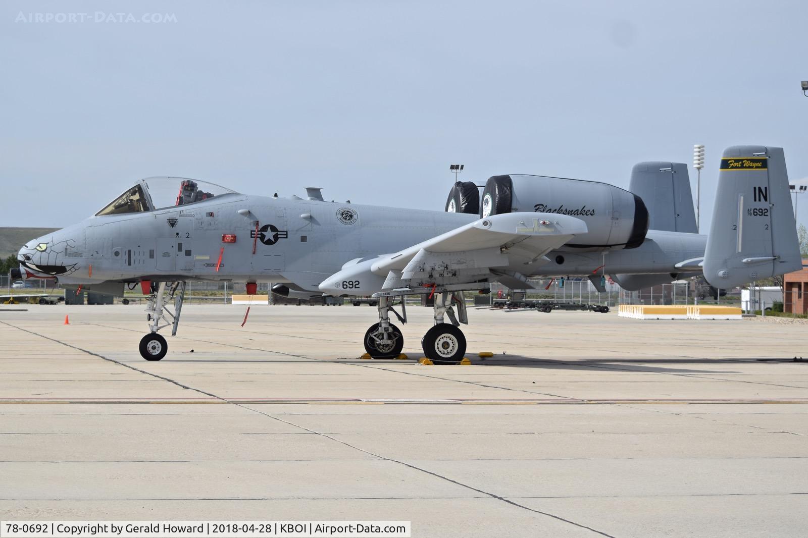 78-0692, 1978 Fairchild Republic A-10C Thunderbolt II C/N A10-0312, A-10C from the 163rd Fighter Sq. “Blacksnakes”, 122nd Fighter Wing ,Fort Wayne, IN ANG parked on the far east Idaho ANG ramp.