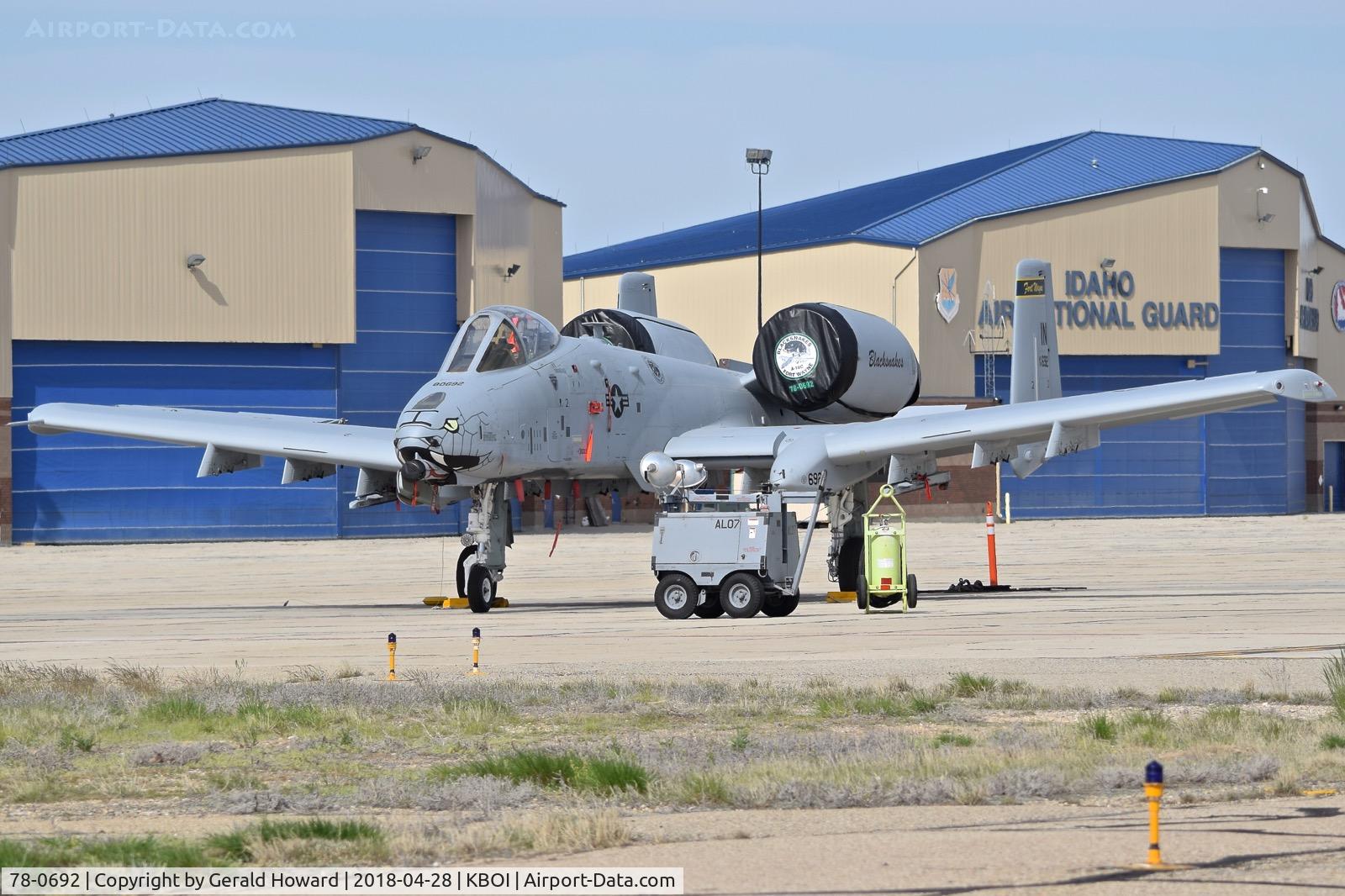 78-0692, 1978 Fairchild Republic A-10C Thunderbolt II C/N A10-0312, A-10C from the 163rd Fighter Sq. “Blacksnakes”, 122nd Fighter Wing ,Fort Wayne, IN ANG parked on the far east Idaho ANG ramp.