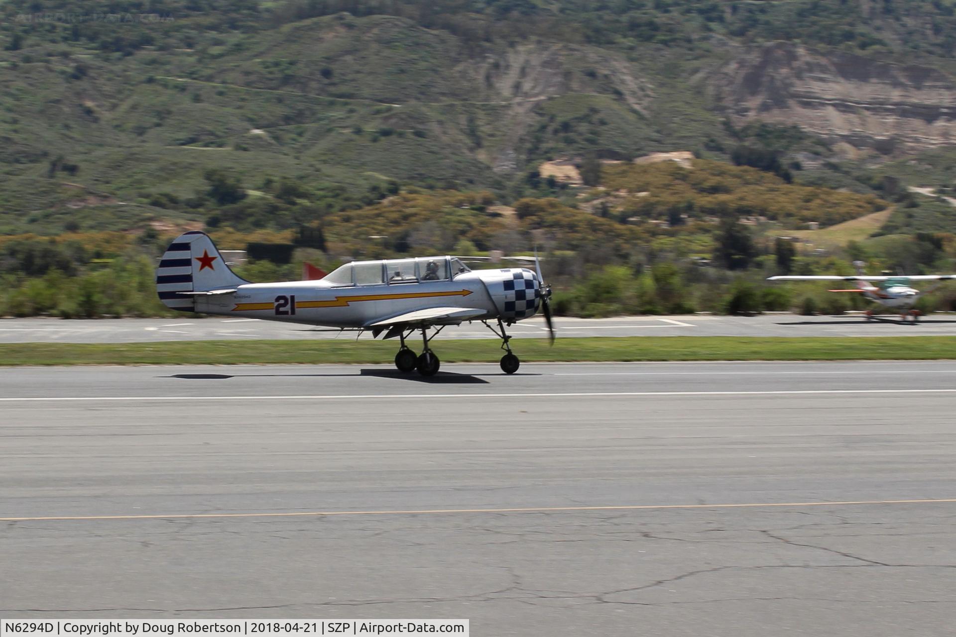 N6294D, 1983 Yakovlev Yak-52 C/N 833611, 1983 Yakovlev YAK 52, Vedeneev (Ivchenko) M-14P 360 Hp radial, landing roll Rwy 22