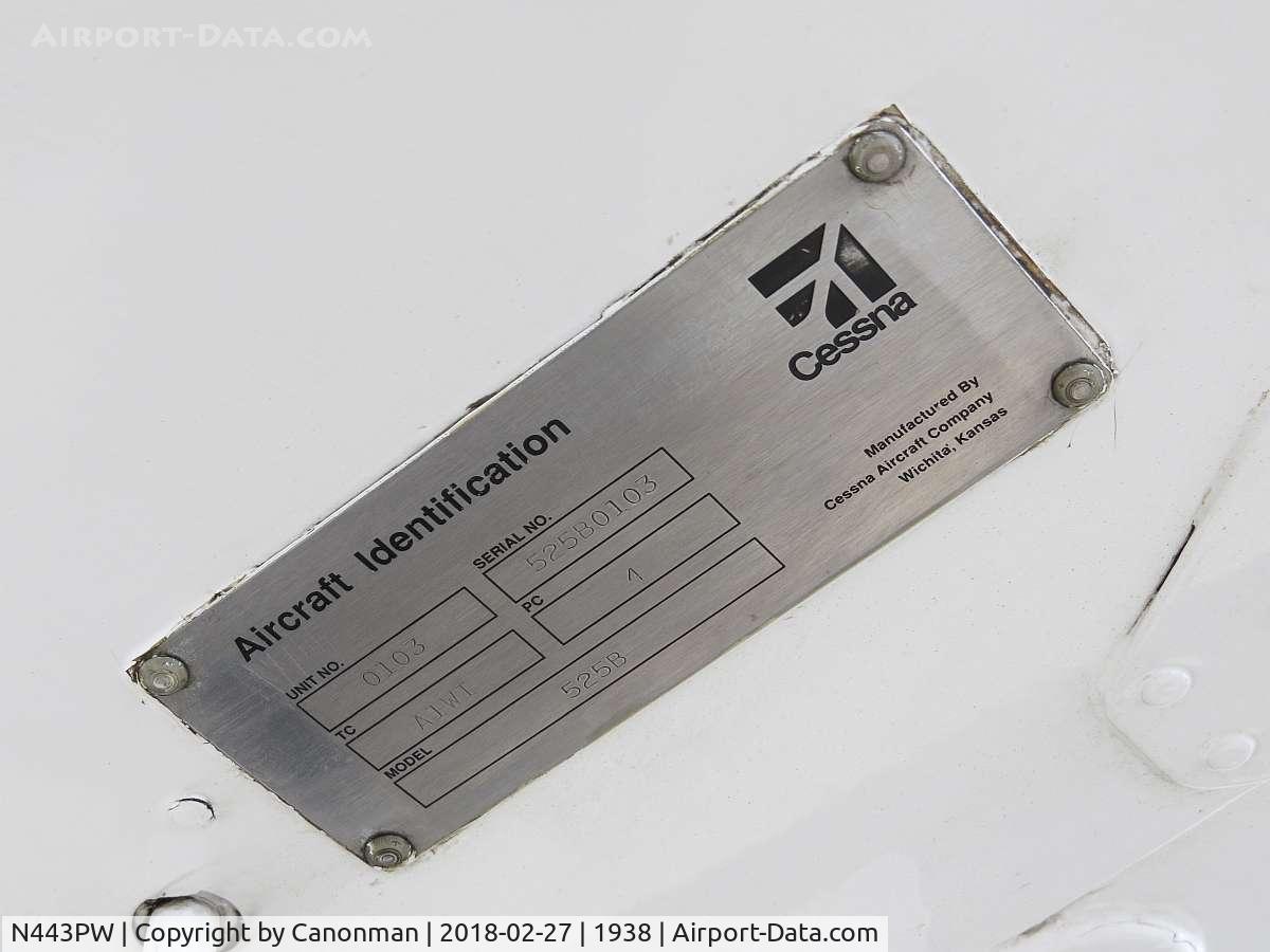 N443PW, 2006 Cessna 525B CitationJet CJ3 C/N 525B0103, Ship's ID plate
