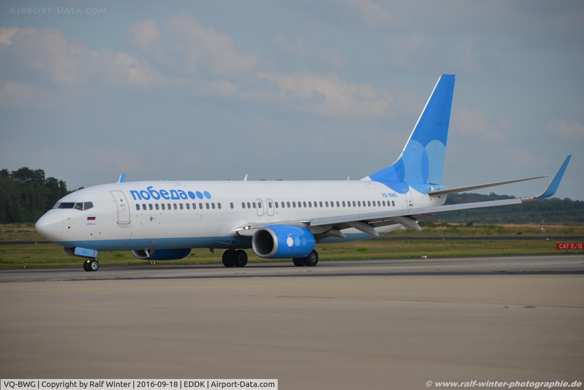 VQ-BWG, 2015 Boeing 737-8LJ C/N 41205, Boeing 737-8LJ(W) - DP PBD Pobeda - 41205 - VQ-BWG - 18.09.2016 - CGN
