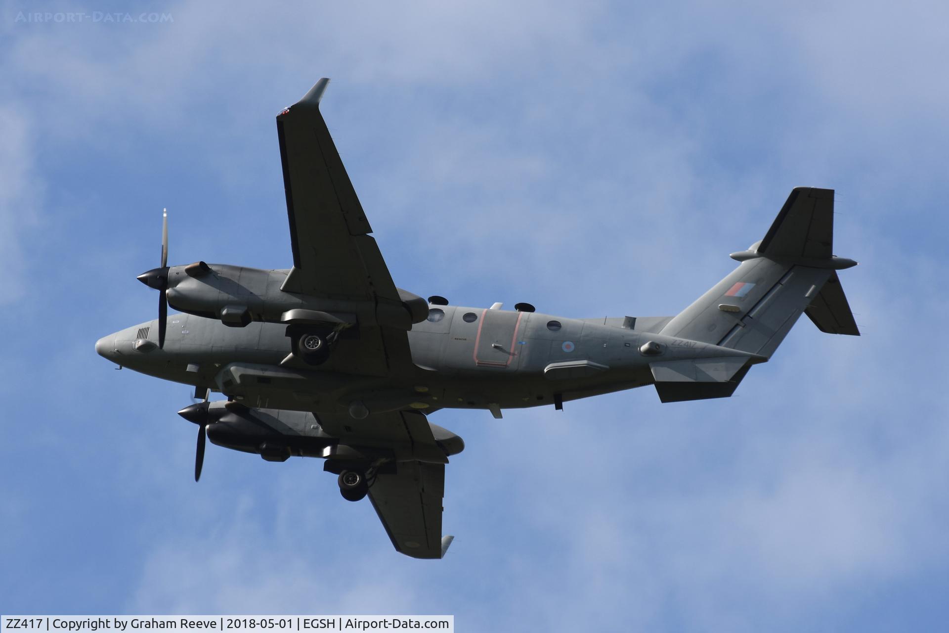 ZZ417, 2007 Hawker Beechcraft Shadow R1 (350CER) C/N FM-16, On approach to Norwich.