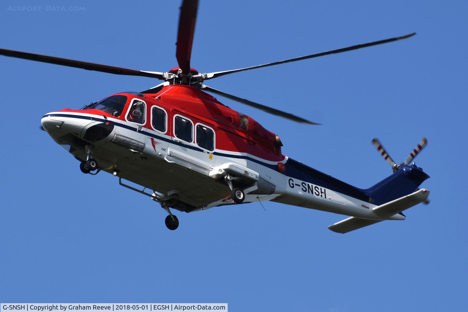 G-SNSH, 2013 AgustaWestland AW-139 C/N 31474, Landing at Norwich.