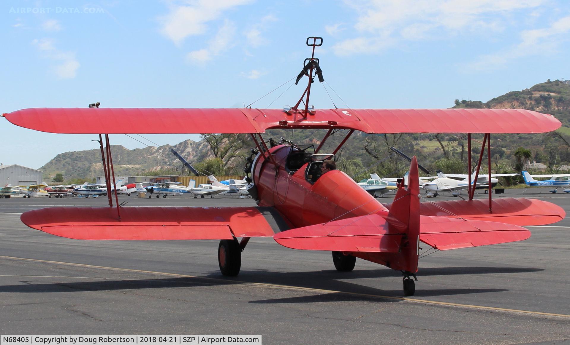 N68405, 1943 Boeing A75N1(PT17) C/N 75-7759, 1943 Boeing Stearman A75N1 (PT-17), P&W R985 Wasp Jr. 450 Hp radial upgrade, taxi to Rwy 22