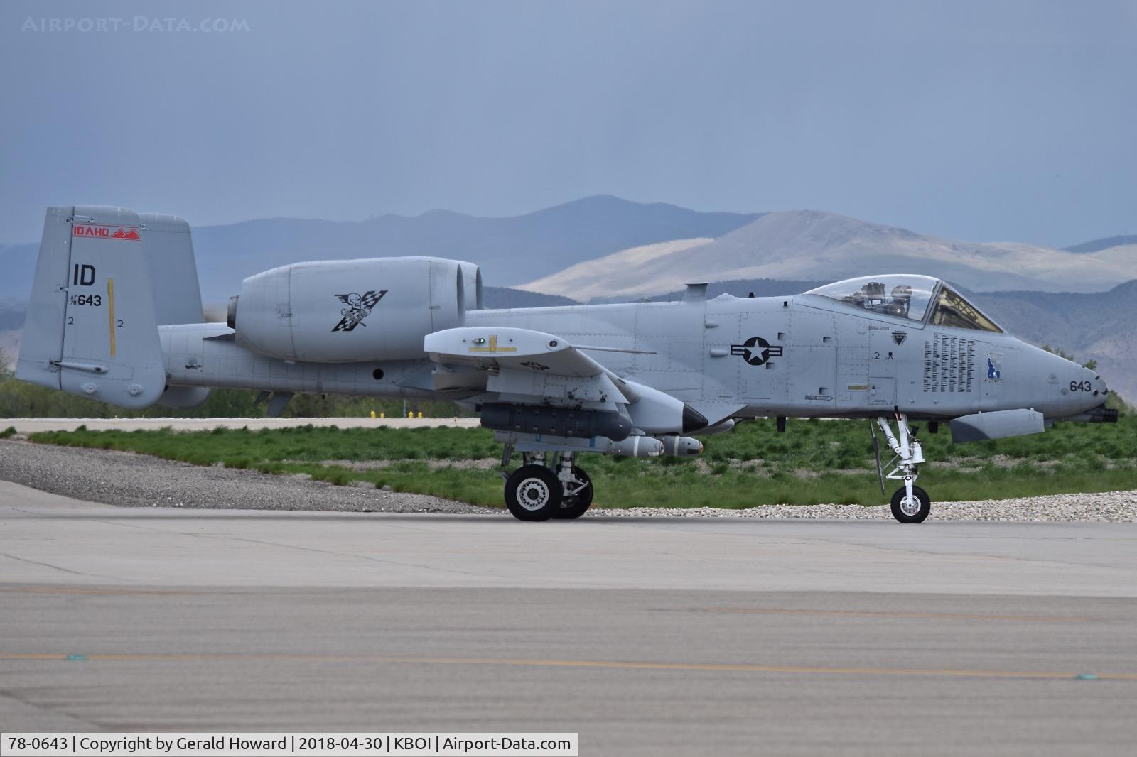 78-0643, 1978 Fairchild Republic A-10C Thunderbolt II C/N A10-0263, Taxiing off the de arm ramp.  190th Fighter Sq., 124th Fighter Wing, Idaho ANG.