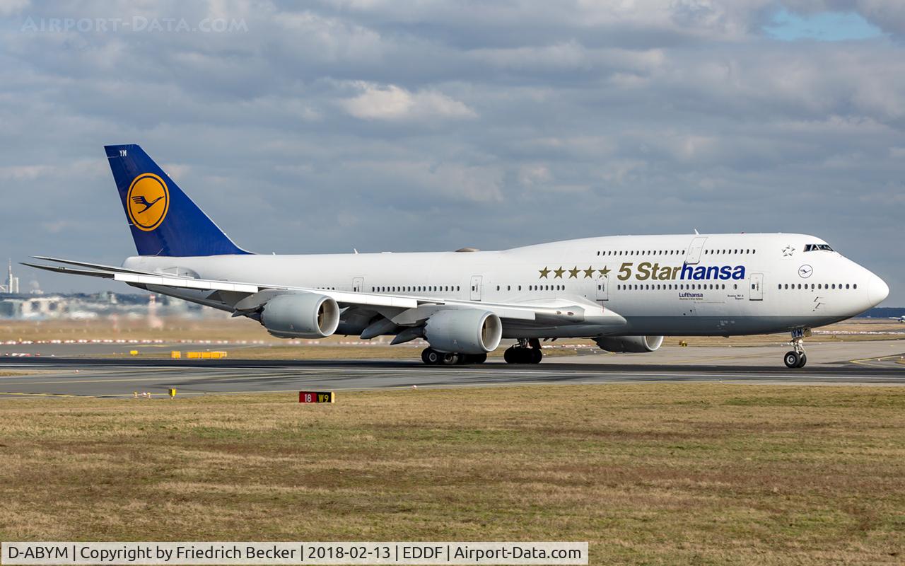 D-ABYM, 2014 Boeing 747-830 C/N 37837, departure via RW18