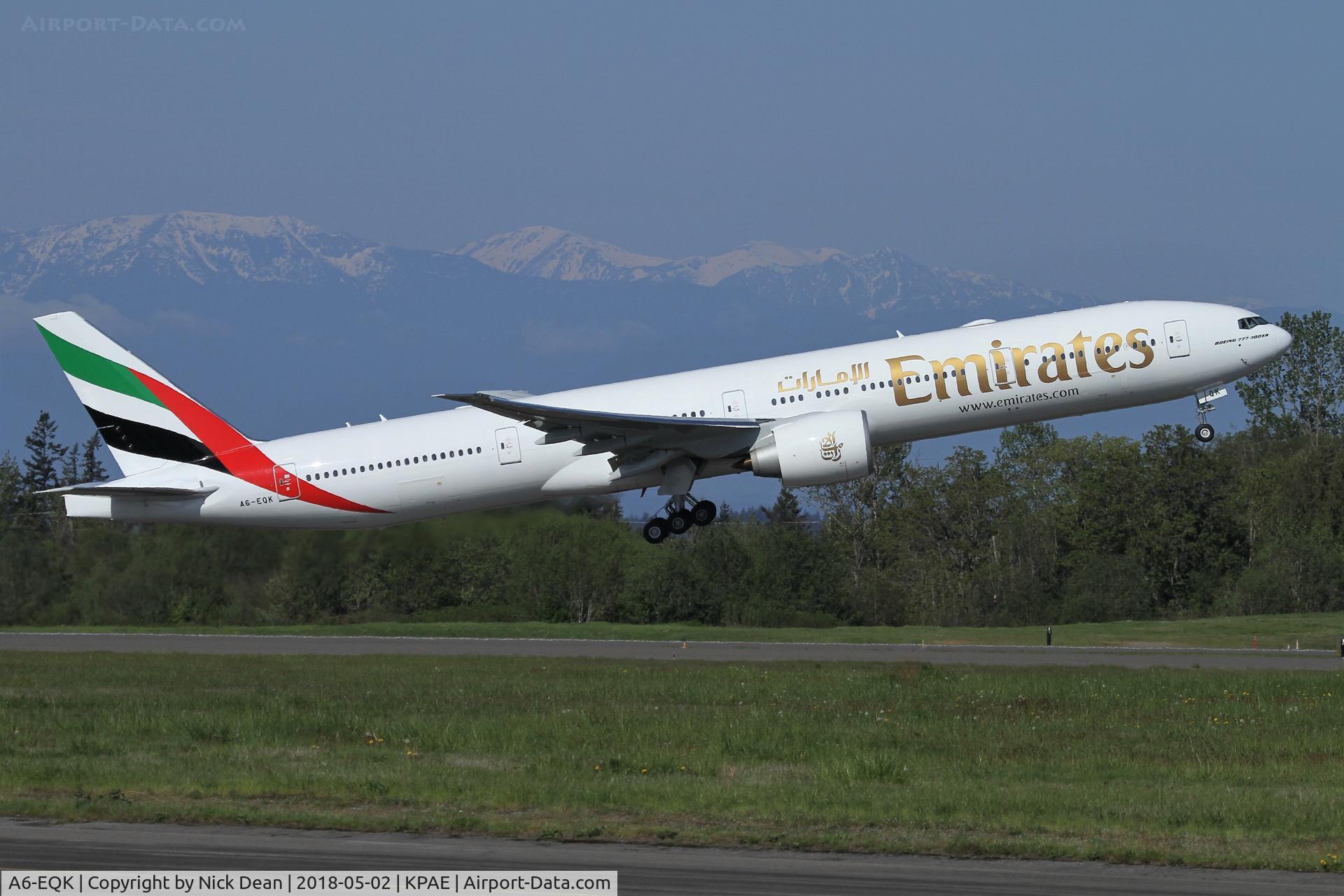 A6-EQK, 2018 Boeing 777-31H/ER C/N 42359, PAE/KPAE Boe684 departing