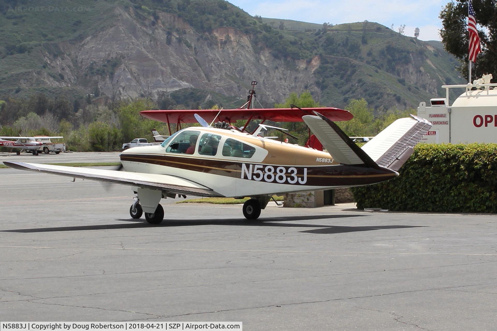 N5883J, 1965 Beech S35 Bonanza C/N D-7874, 1965 Beech S35 BONANZA, Continental IO-520-B 285 Hp, at Fuel Dock.