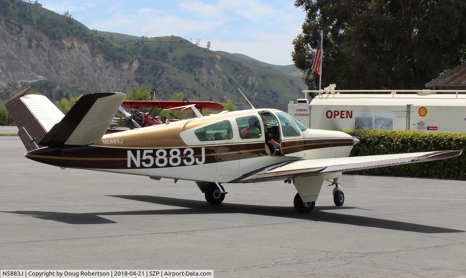 N5883J, 1965 Beech S35 Bonanza C/N D-7874, 1965 Beech S35 BONANZA, Continental IO-520-B 285 Hp, taxi to Fuel Dock