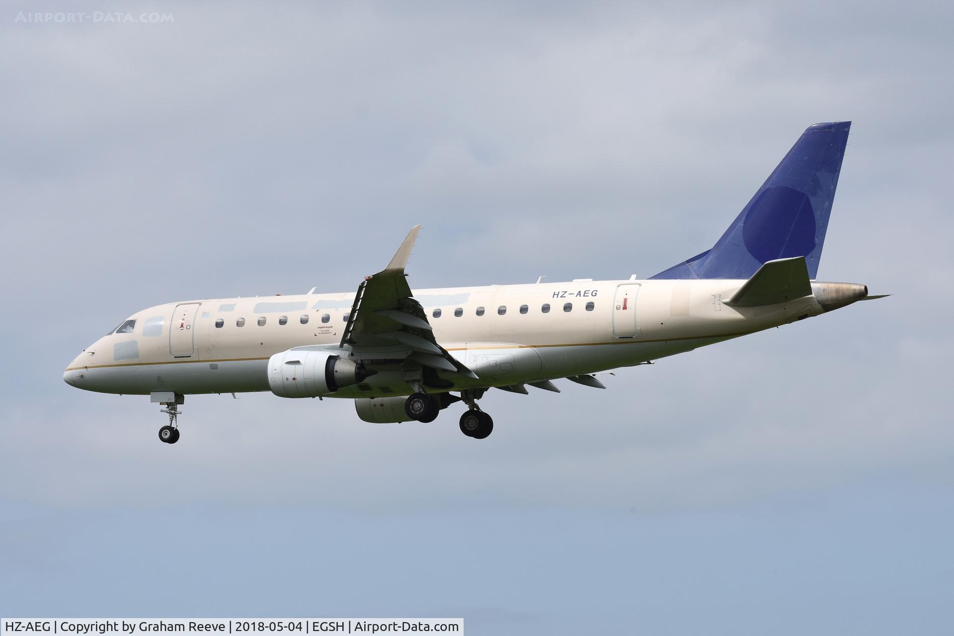 HZ-AEG, 2006 Embraer 170LR (ERJ-170-100LR) C/N 17000124, Landing at Norwich.