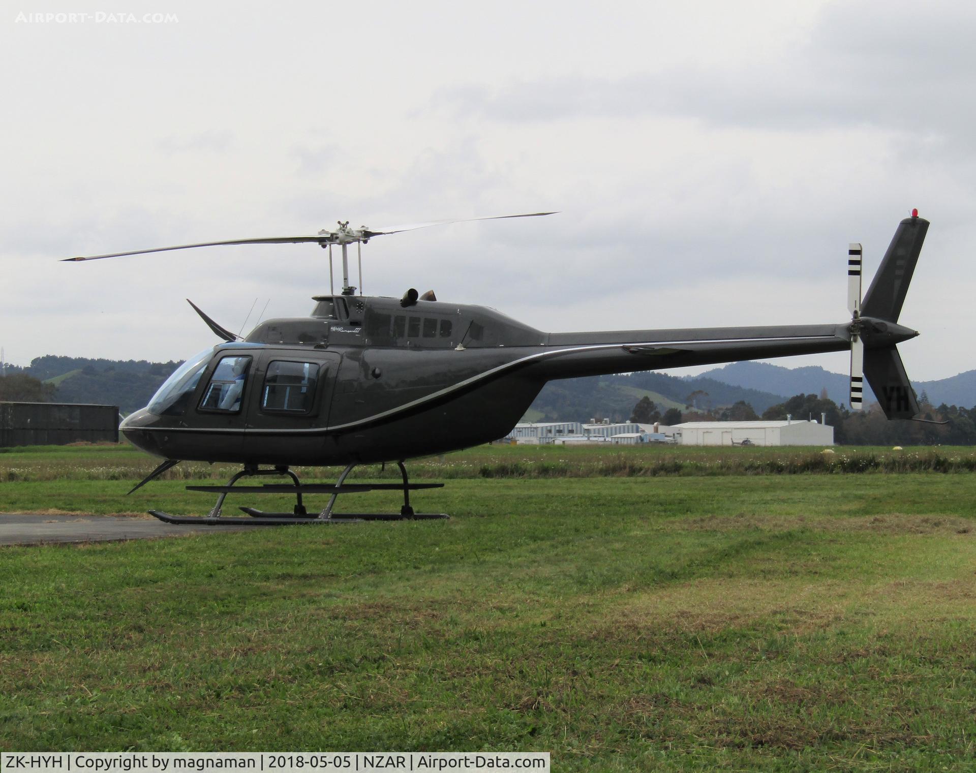 ZK-HYH, 1981 Bell 206B JetRanger III C/N 3290, at home base looking very spy like