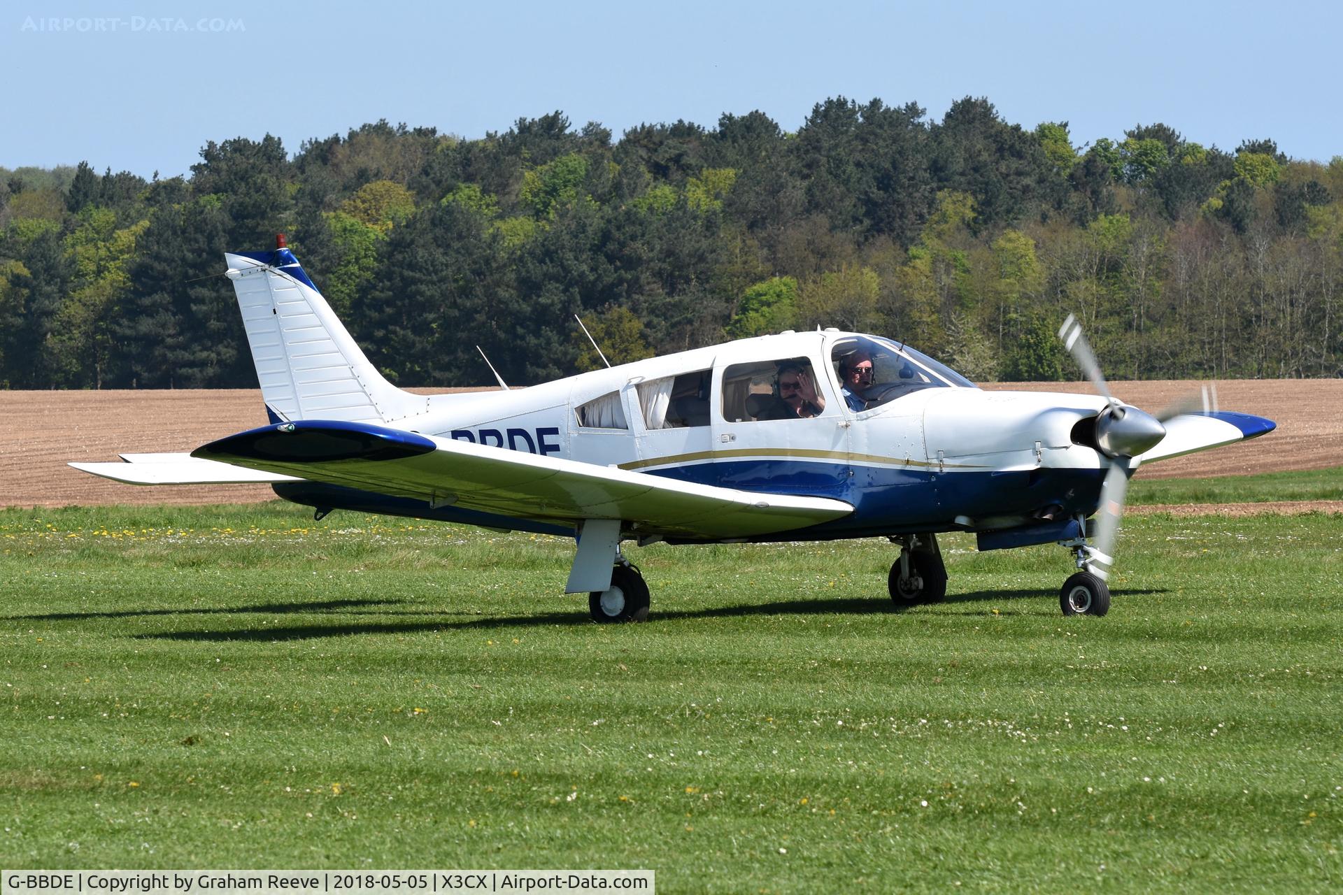 G-BBDE, 1973 Piper PA-28R-200-2 Cherokee Arrow II C/N 28R-7335250, Just landed at Northrepps.