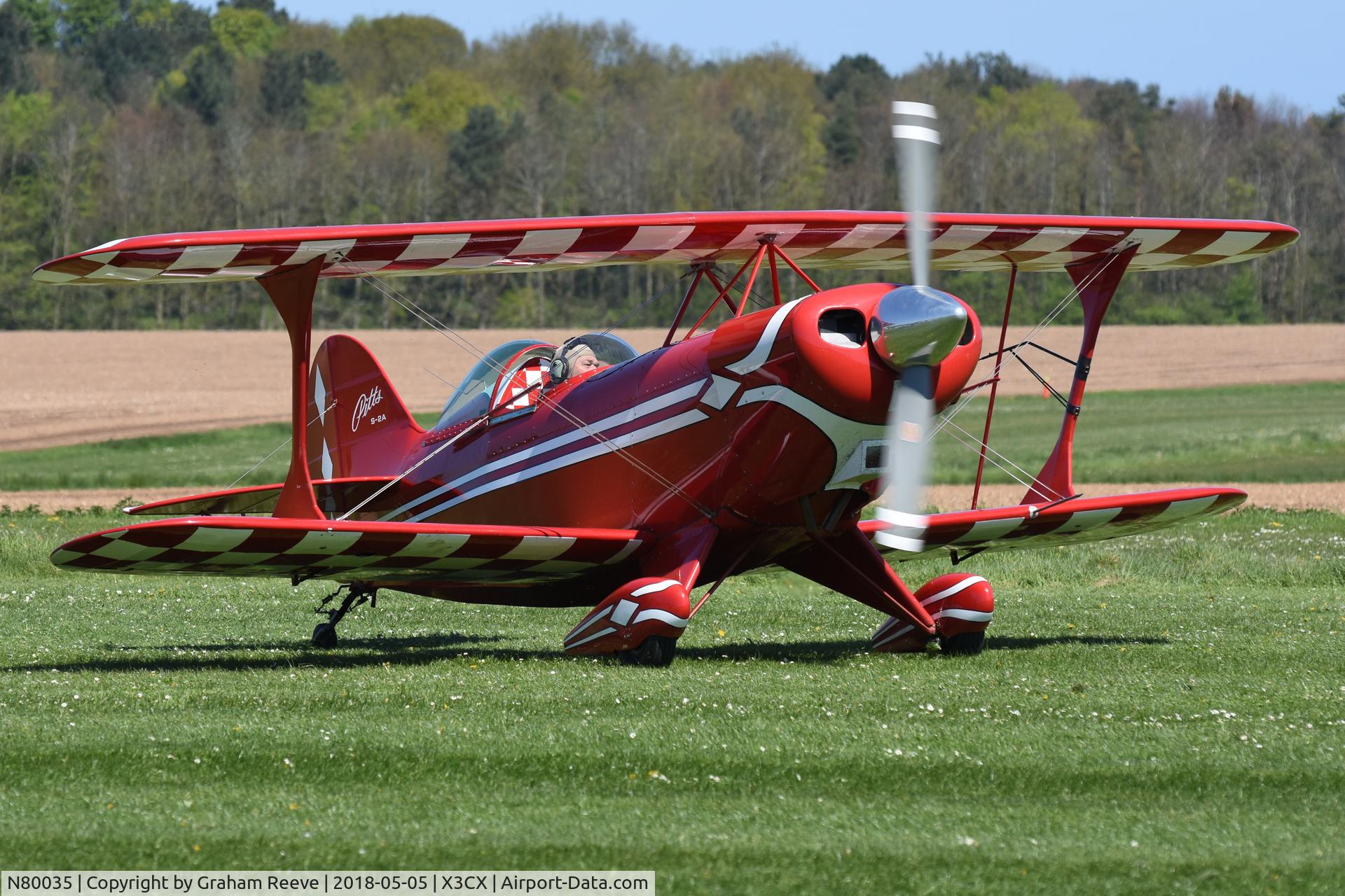 N80035, 1974 Aerotek Pitts S-2A Special C/N 2070, Just landed at Northrepps.