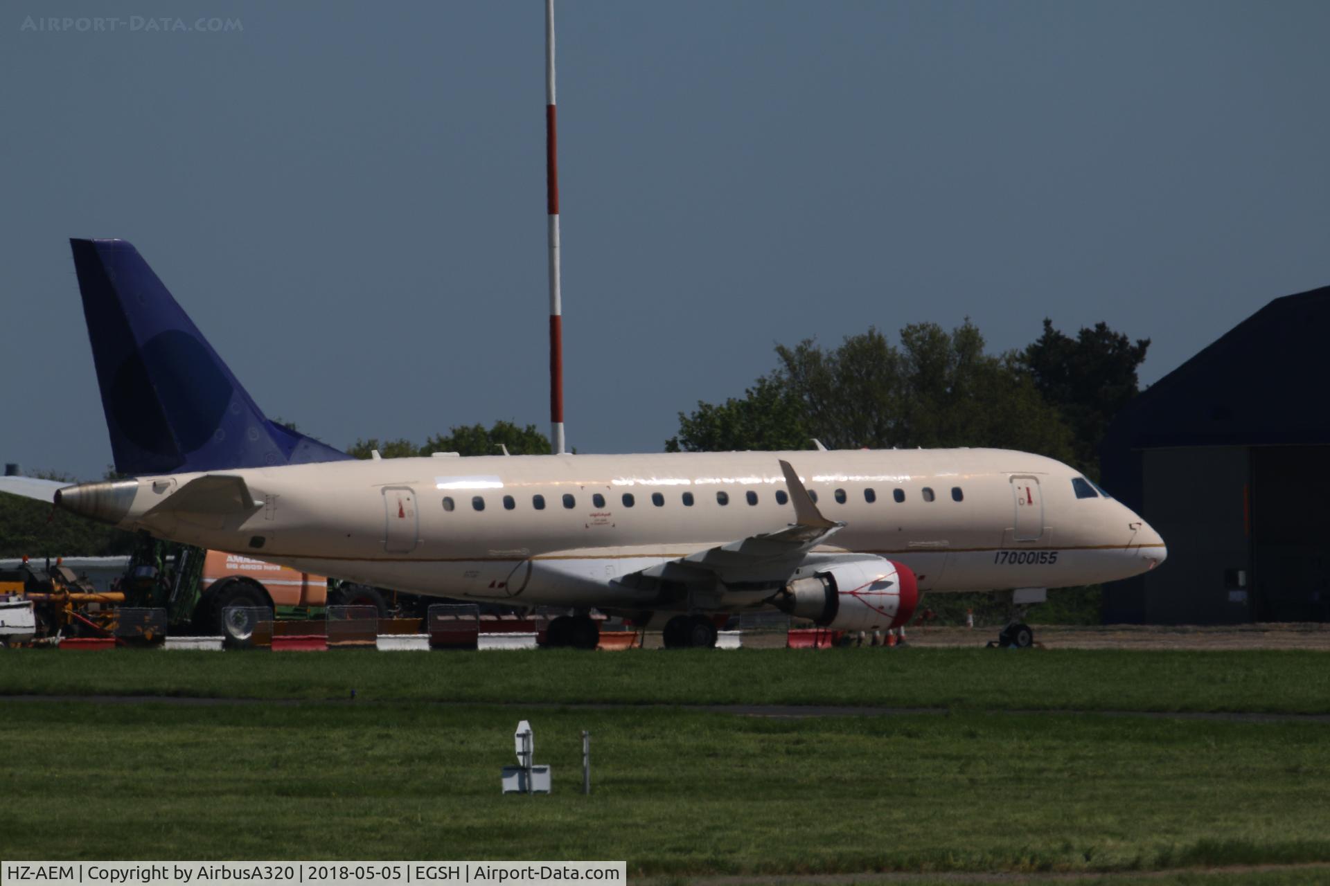 HZ-AEM, 2006 Embraer 170LR (ERJ-170-100LR) C/N 17000155, remains at Norwich reg has been painted out and the c/n painted on the nose section of the aircraft