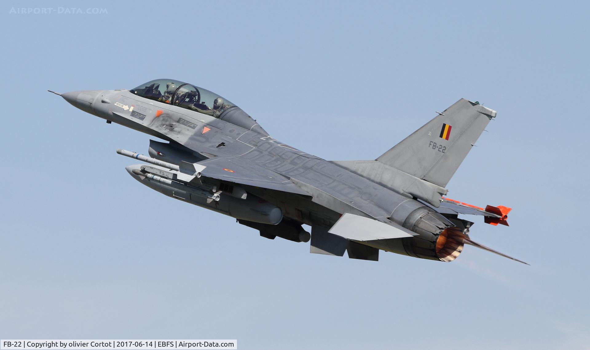 FB-22, General Dynamics F-16BM Fighting Falcon C/N 6J-22, taking off during Florennes's spotter day