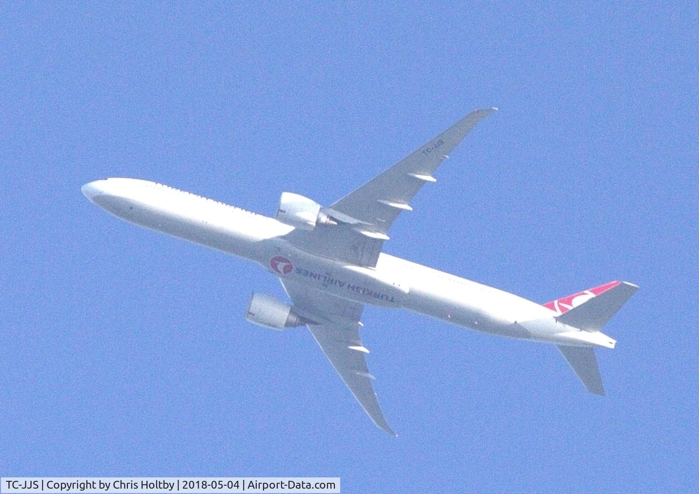 TC-JJS, 2014 Boeing 777-3F2/ER C/N 44117, Record shot as it passed over Potters Bar, Herts UK