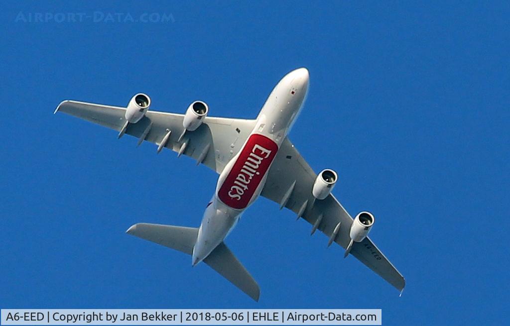A6-EED, 2012 Airbus A380-861 C/N 111, From Dubai flyijng at 10.000 ft over Lelystad to Amsterdam Schiphol