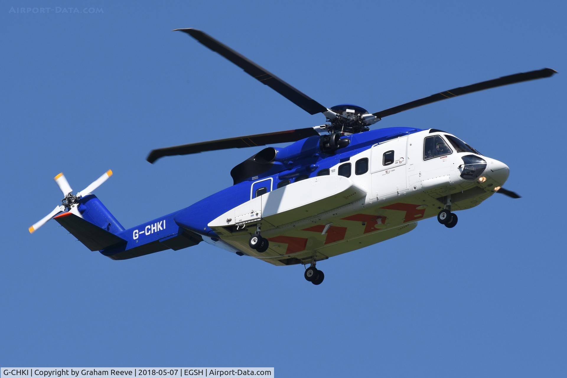 G-CHKI, 2012 Sikorsky S-92A C/N 920175, Landing at Norwich.