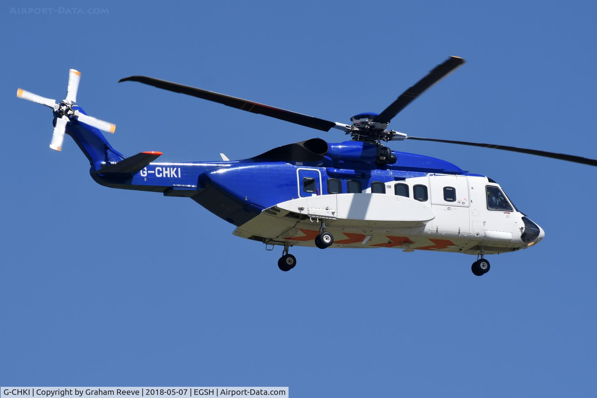 G-CHKI, 2012 Sikorsky S-92A C/N 920175, Landing at Norwich.