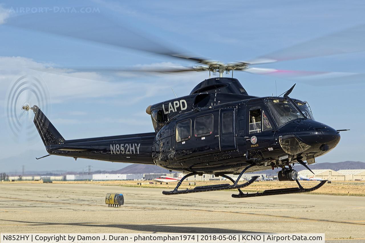 N852HY, 1999 Bell 412EP C/N 36229, Departing after attending the Planes of Fame Airshow and being on static display.