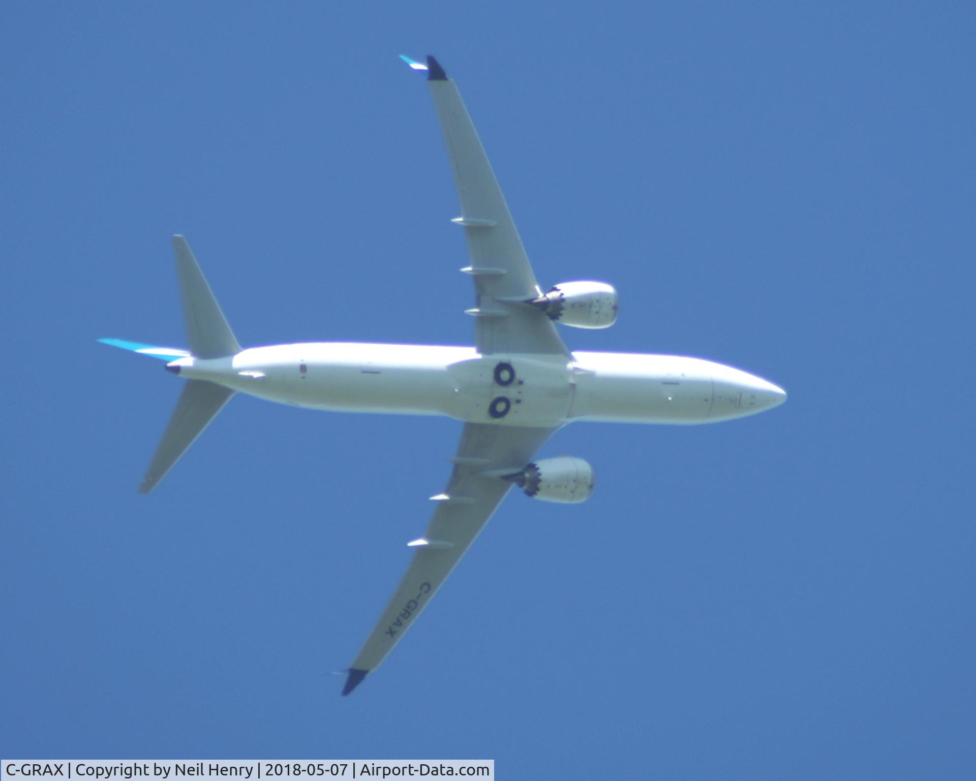 C-GRAX, 2017 Boeing 737-8 MAX C/N 60513, Seen over Blidley Heath, Surrey, shortly after take-off from London Gatwick.