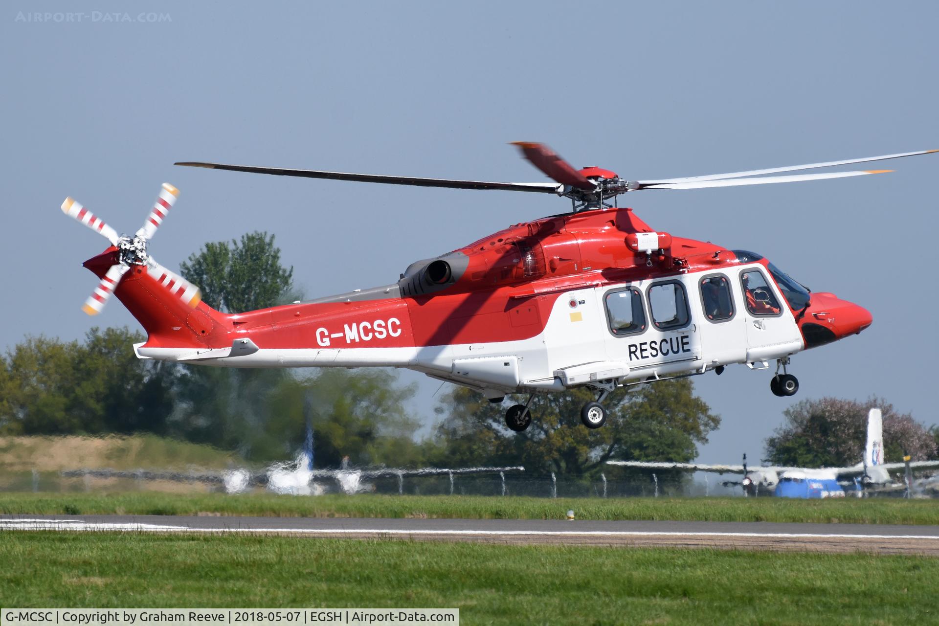 G-MCSC, 2014 AgustaWestland AW-139 C/N 41379, Departing from Norwich.