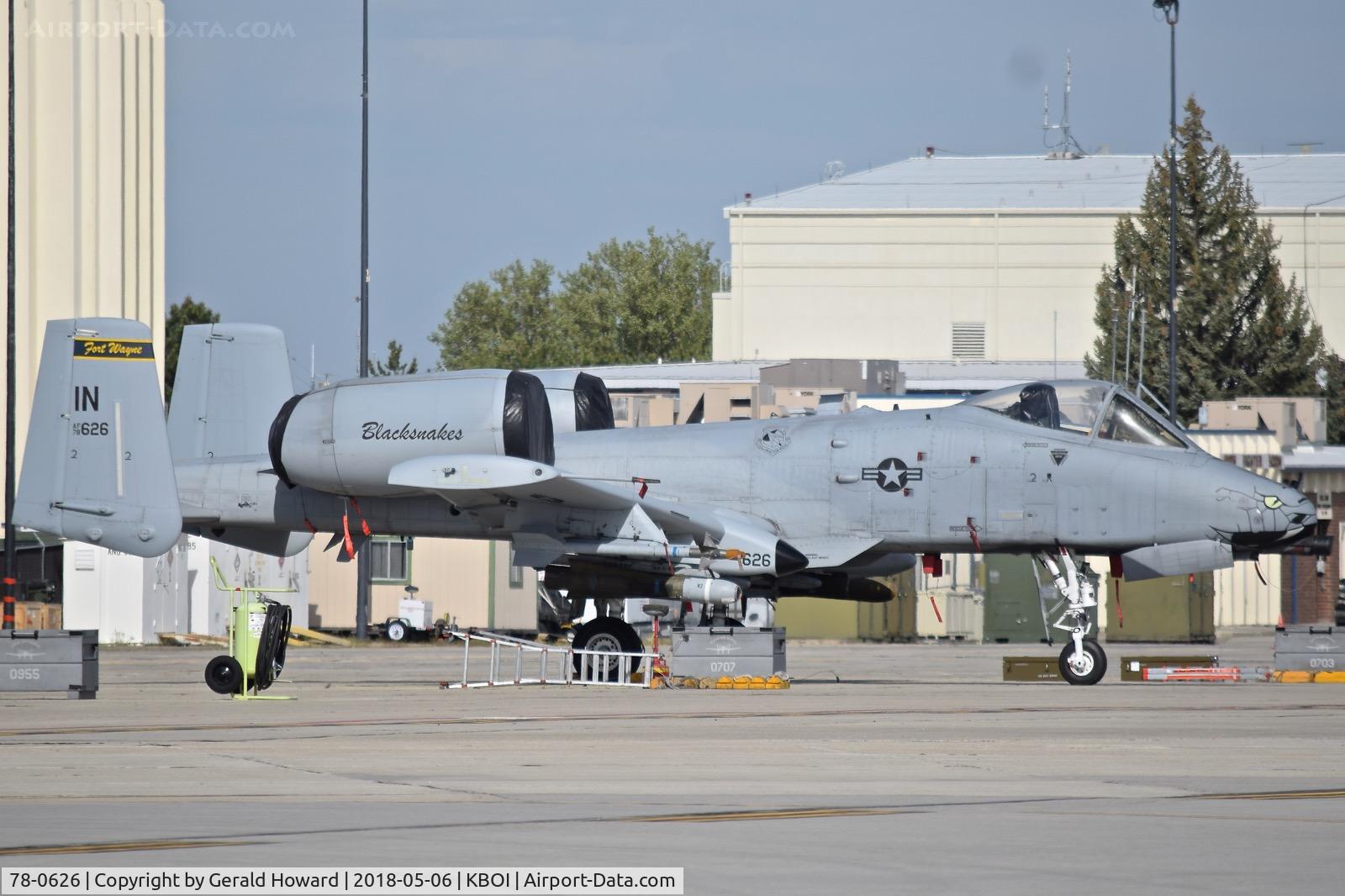 78-0626, 1978 Fairchild Republic A-10C Thunderbolt II C/N A10-0246, Parked on the Idaho ANG ramp.  163rd Fighter Sq. “Blacksnakes”, 122nd Fighter Wing, Fort Wayne, IN ANG.
