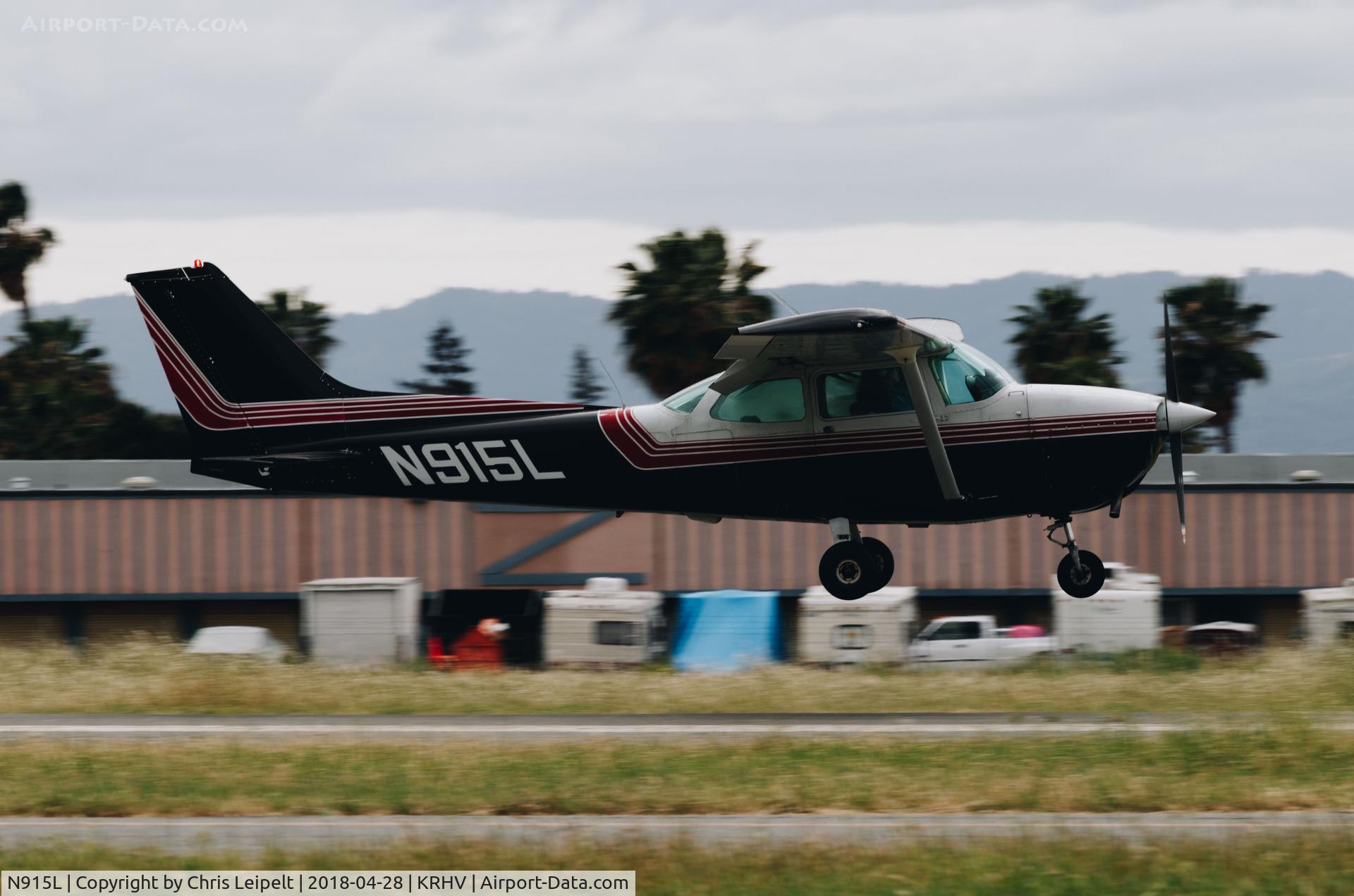 N915L, 1976 Cessna 172M C/N 17267355, Locally-based 1976 Cessna 172M landing at Reid Hillview Airport, San Jose, CA.