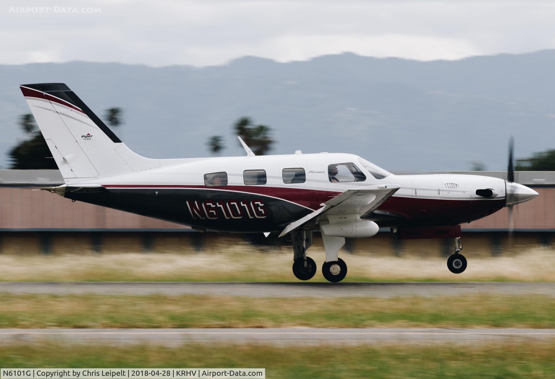 N6101G, 2008 Piper PA-46-500TP Meridian C/N 4697340, Locally-based 2008 Piper Meridian landing at Reid Hillview Airport, San Jose, CA.