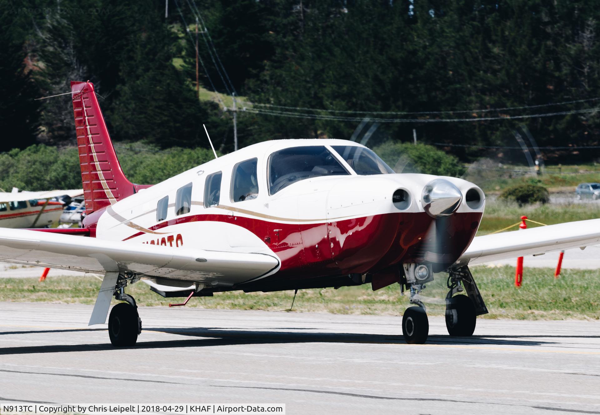 N913TC, 2000 Piper PA-32R-301T Turbo Saratoga C/N 3257157, Palo Alto based 2000 Piper Saratoga Turbo taxing out for departure at Half Moon Bay Airport Day 2018.