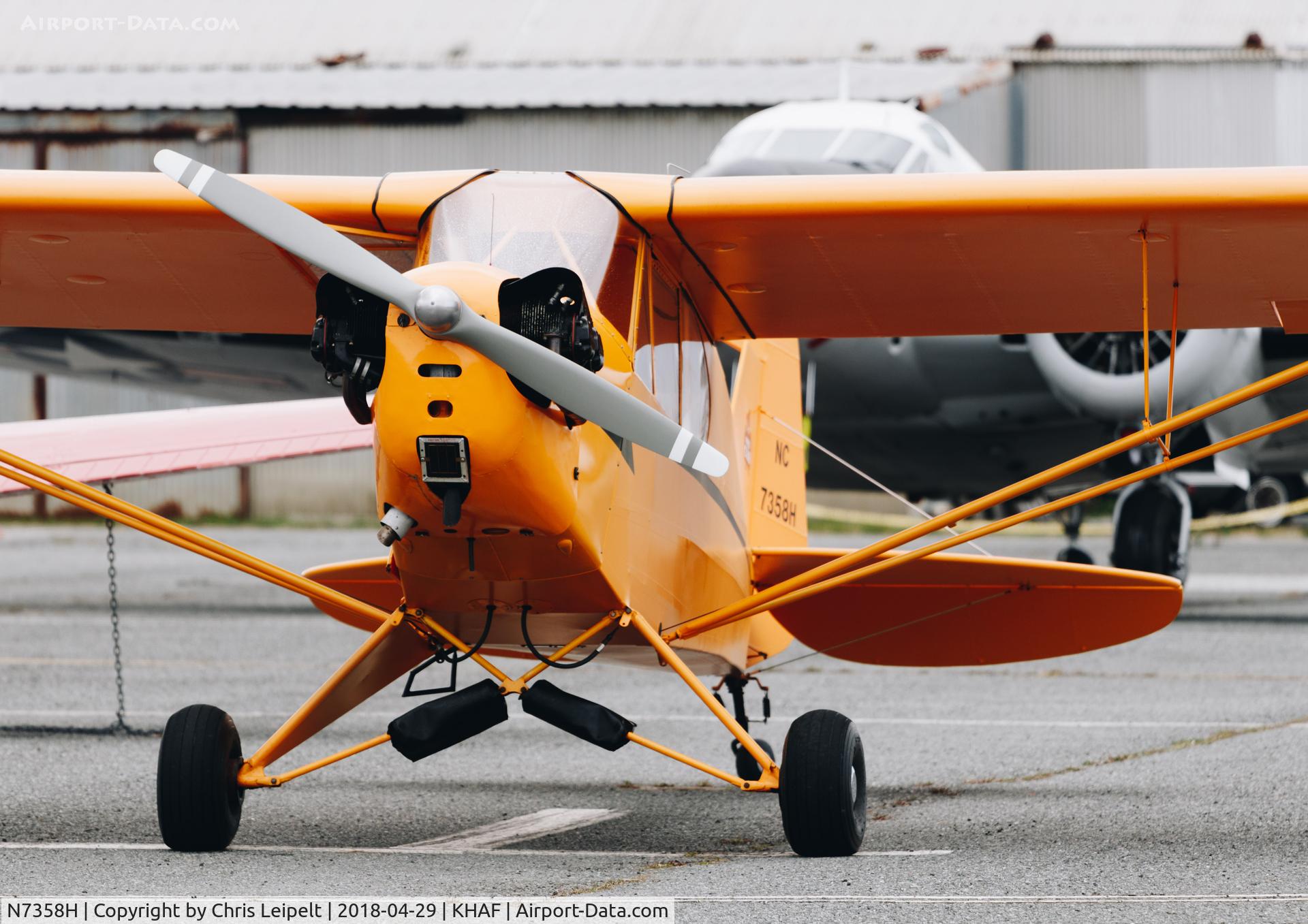 N7358H, 1946 Piper J3C-65 Cub Cub C/N 20617, 1946 Piper J3 Cub parked on the ramp at Half Moon Bay Airport Day 2018.