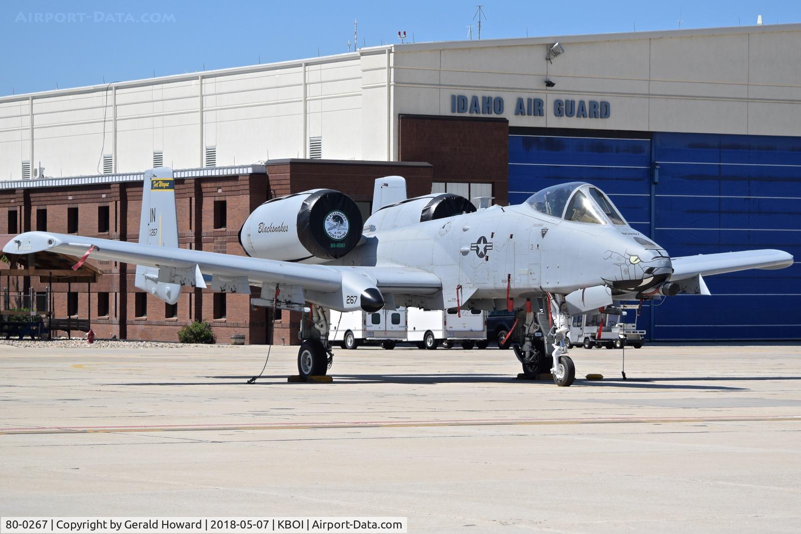 80-0267, 1980 Fairchild Republic A-10C Thunderbolt II C/N A10-0617, Parked on the Idaho ANG ramp. 163rd Fighter Sq. “Blacksnakes”, 122nd Fighter Wing , Fort Wayne, IN ANG.