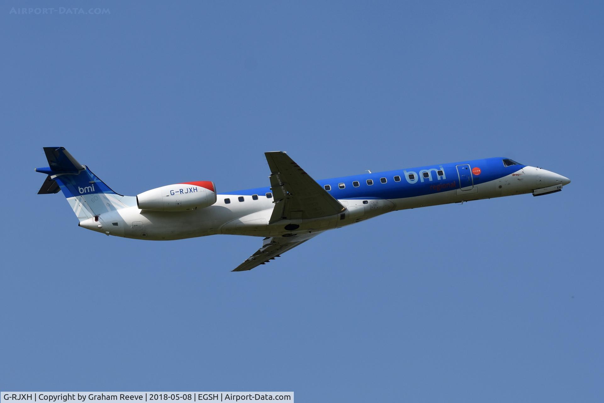 G-RJXH, 2001 Embraer EMB-145EP (ERJ-145EP) C/N 145442, Departing from Norwich.