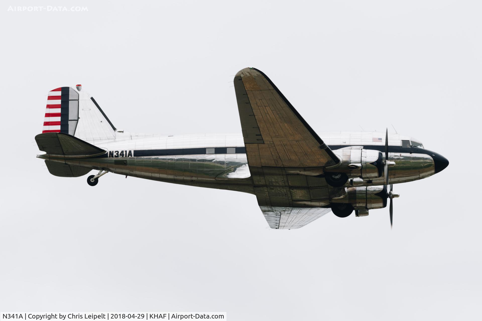N341A, 1939 Douglas DC-3 C/N 2145, 1939 DC-3 low pass at Half Moon Bay Airport Day 2018.