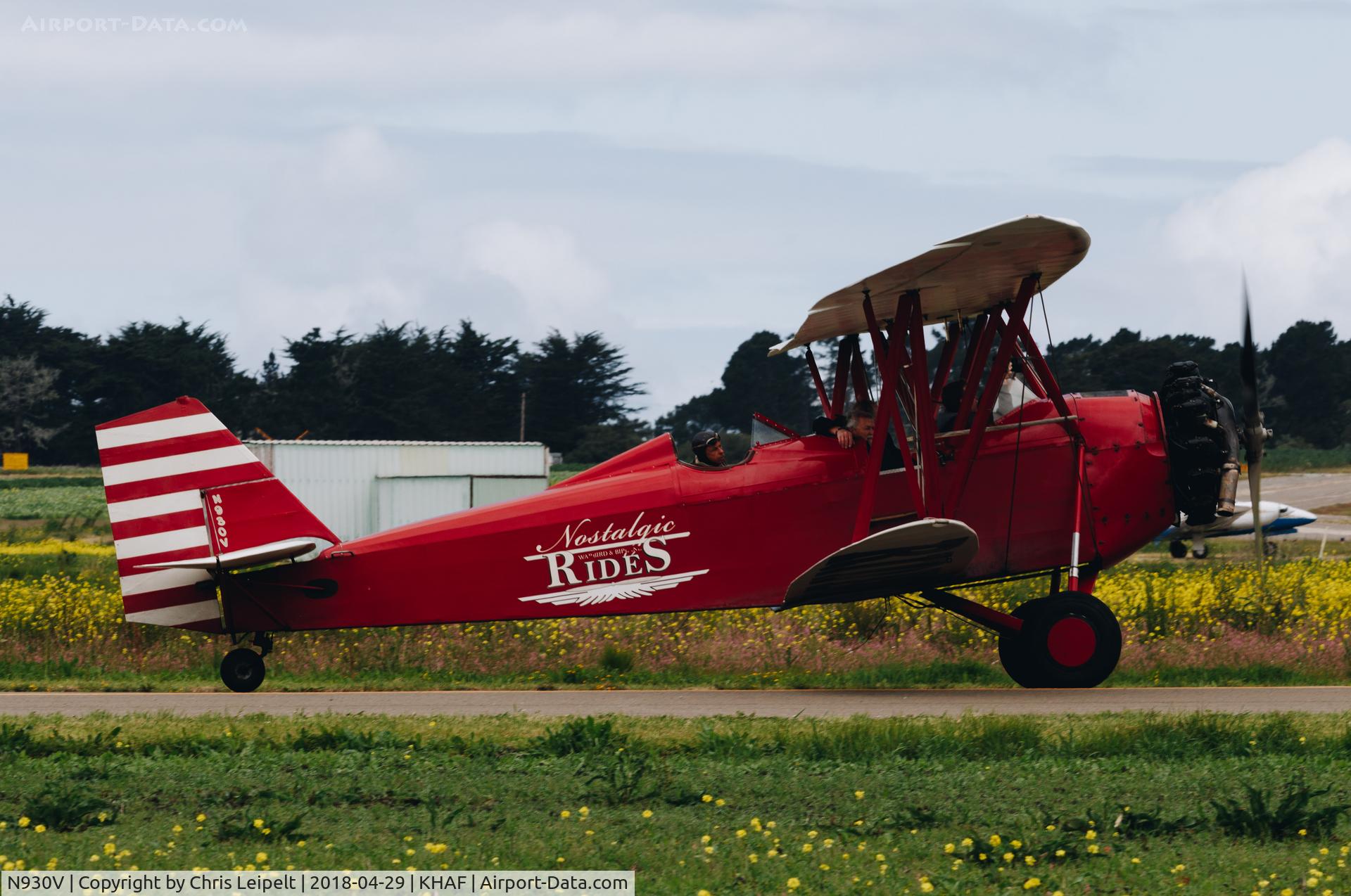 N930V, 1930 New Standard D-25 C/N 152, 1930 D-25 taxing to the ramp during bi-plane rides at Half Moon Bay Airport Day 2018.