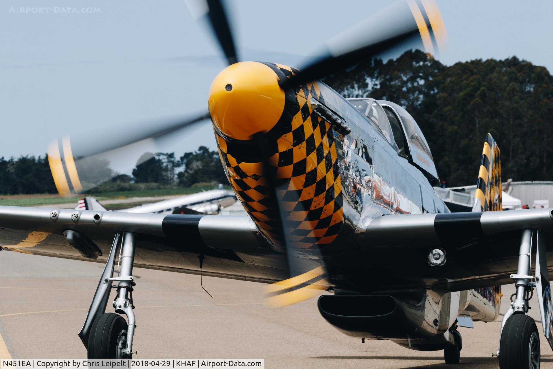 N451EA, 1944 North American F-51D Mustang C/N 44-73079, 1944 North American F-51D Mustang taxing for departure at Half Moon Bay Airport Day 2018.