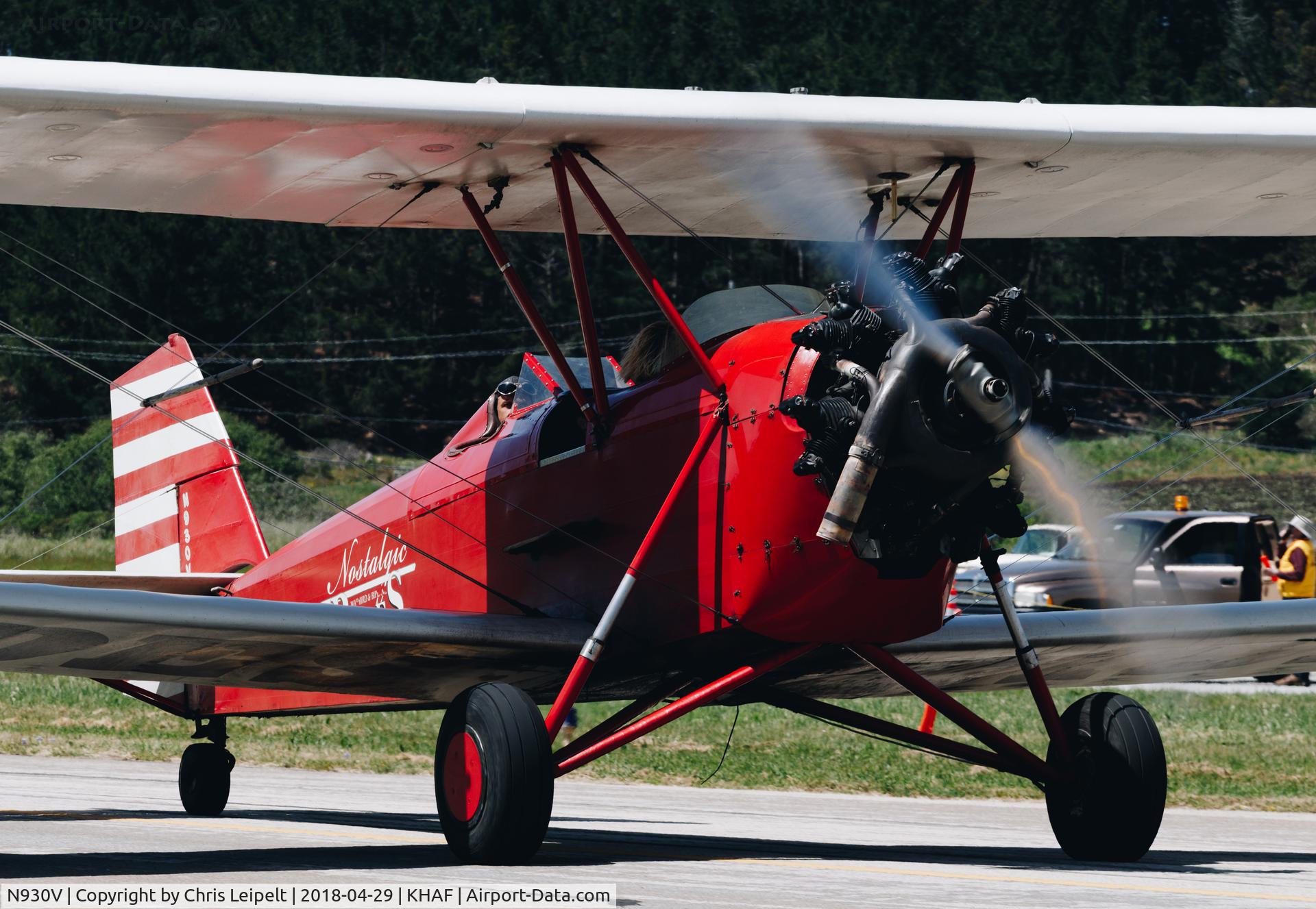 N930V, 1930 New Standard D-25 C/N 152, 1930 D-25 taxing to the ramp during bi-plane rides at Half Moon Bay Airport Day 2018.