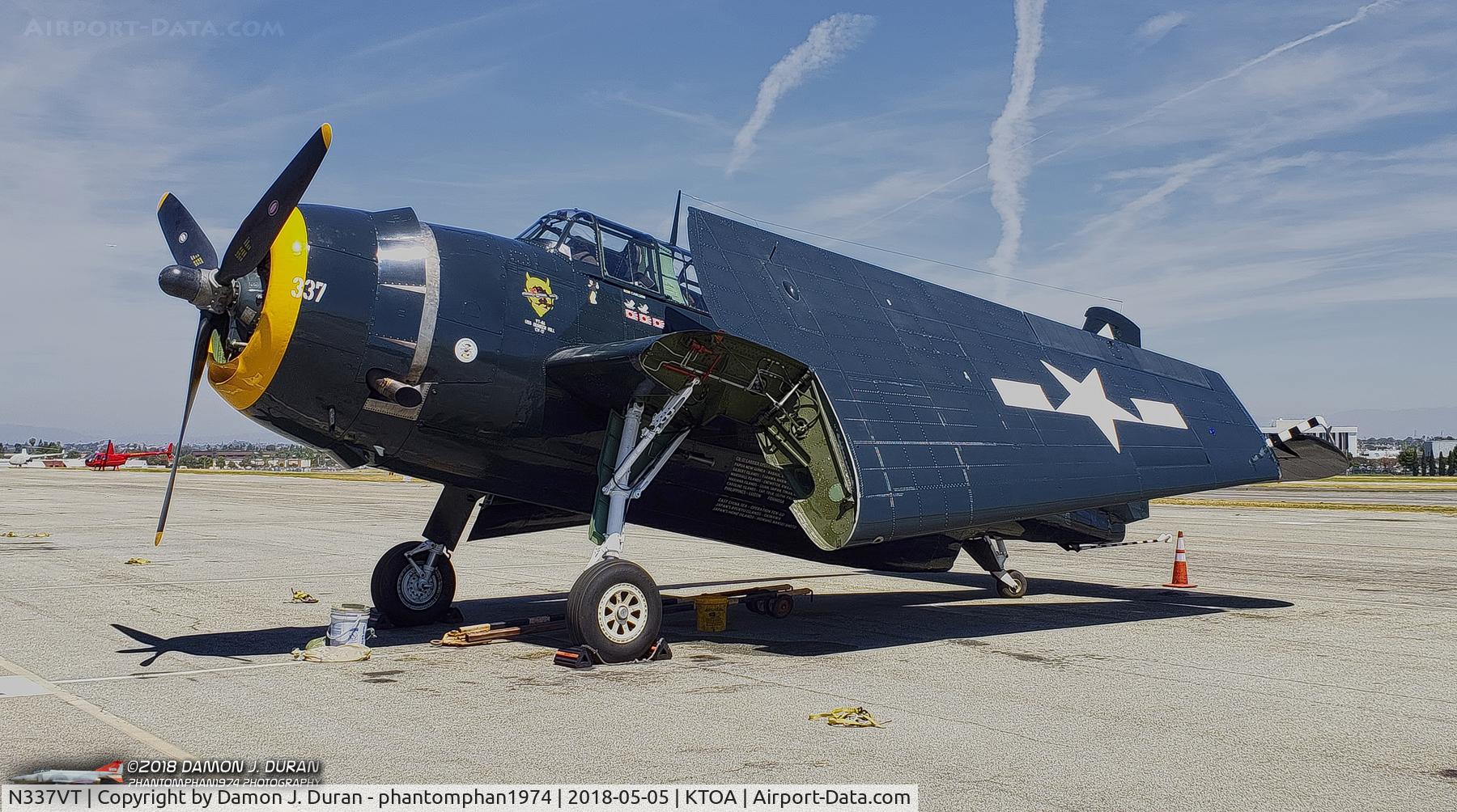 N337VT, 1944 Grumman TBM-3 Avenger C/N 53337, On ramp at KTOA for event at Western Museum of Flight on 5/5/18