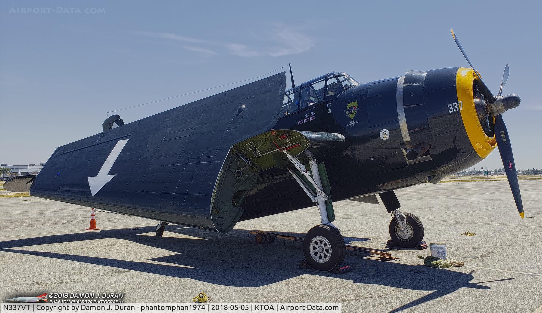 N337VT, 1944 Grumman TBM-3 Avenger C/N 53337, On ramp at KTOA for event at Western Museum of Flight on 5/5/18