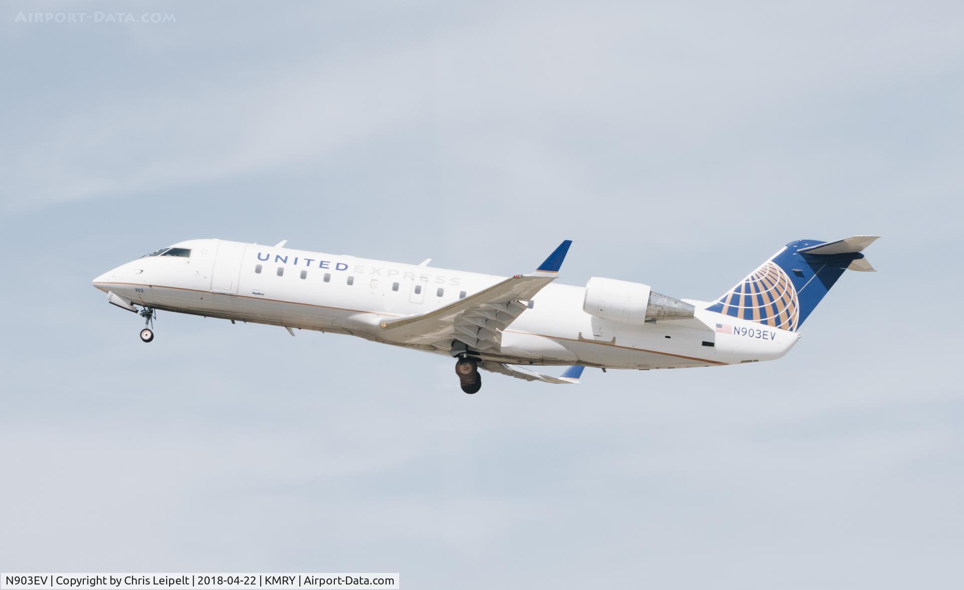 N903EV, 2002 Bombardier CRJ-200ER (CL-600-2B19) C/N 7621, United Express CRJ-200ER departing at Monterey Regional Airport.