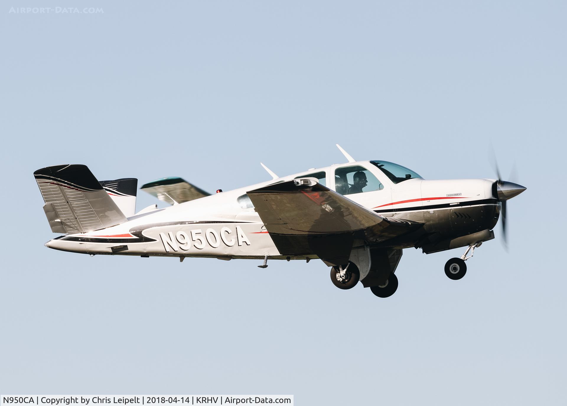 N950CA, 1974 Beech V35B Bonanza C/N D-9667, Locally-based 1974 Beechcraft V35B Bonanza departing with another local Decathlon behind it. Lucky shot!