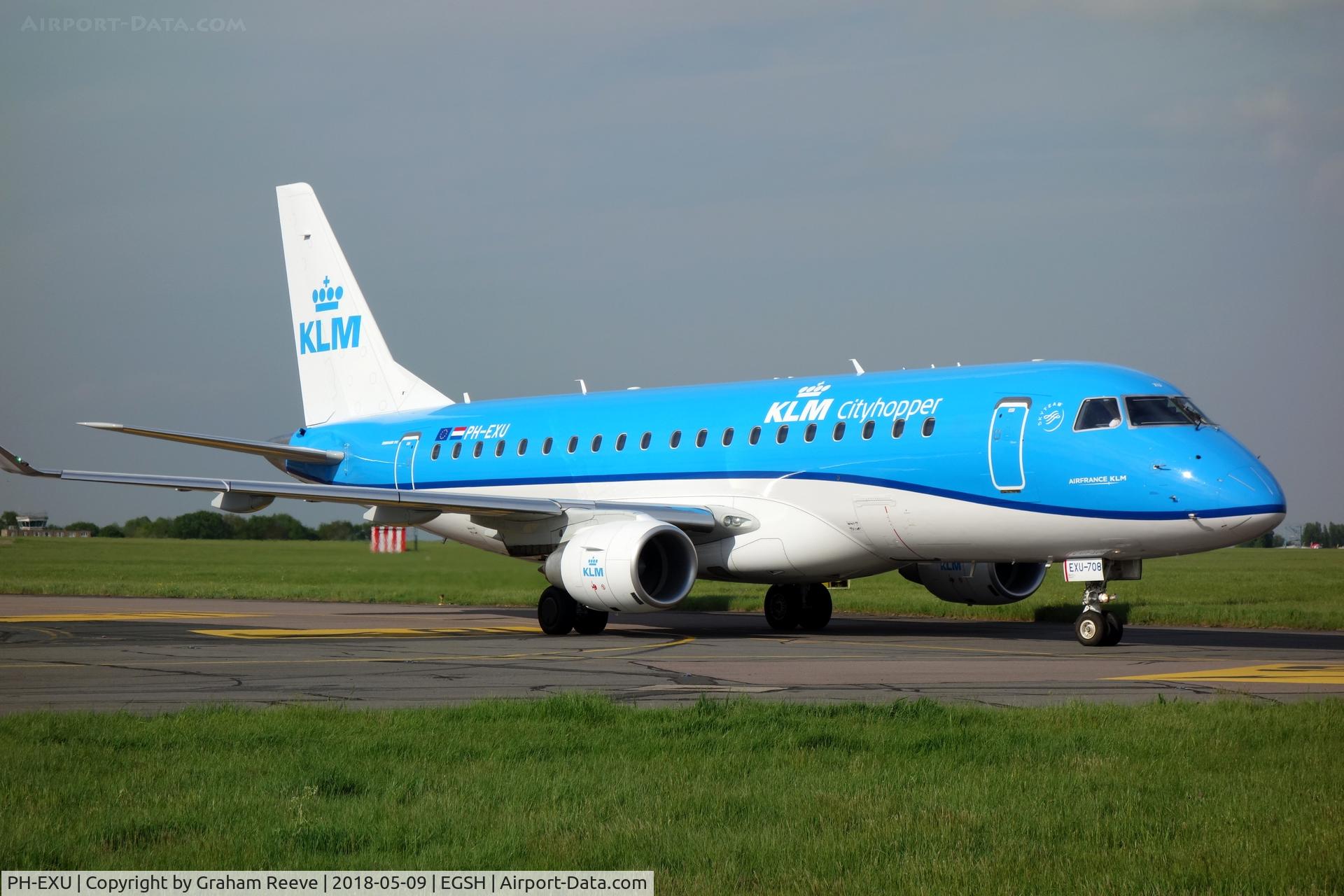 PH-EXU, 2018 Embraer 175STD (ERJ-170-200) C/N 17000708, Just landed at Norwich.