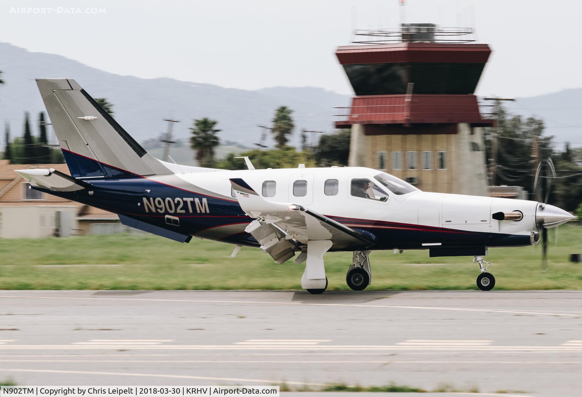 N902TM, 2015 Socata TBM-900 C/N 1103, Locally-based 2015 Socata TBM-900 landing at Reid Hillview Airport, San Jose, CA.