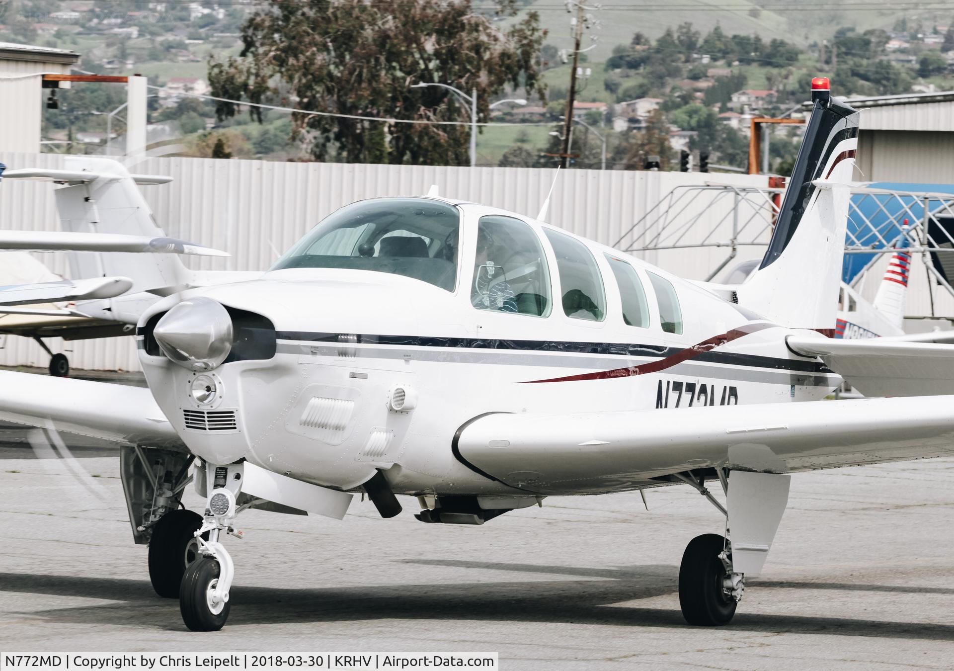 N772MD, 1997 Beech B36TC Bonanza C/N EA-605, 1997 Beechcraft B36TC Bonanza taxing out for departure at Reid Hillview Airport, San Jose, CA.