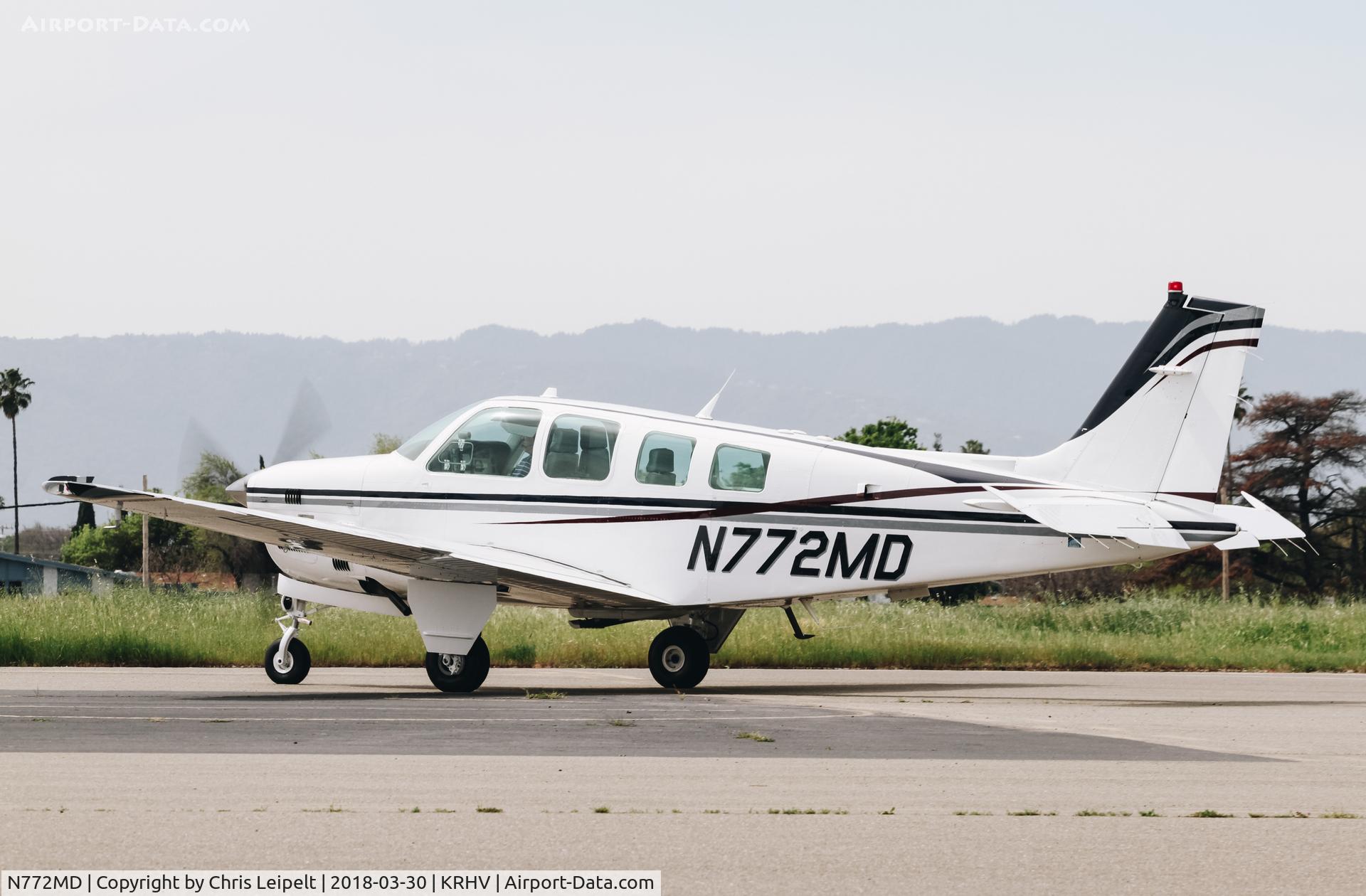 N772MD, 1997 Beech B36TC Bonanza C/N EA-605, 1997 Beechcraft B36TC Bonanza taxing out for departure at Reid Hillview Airport, San Jose, CA.